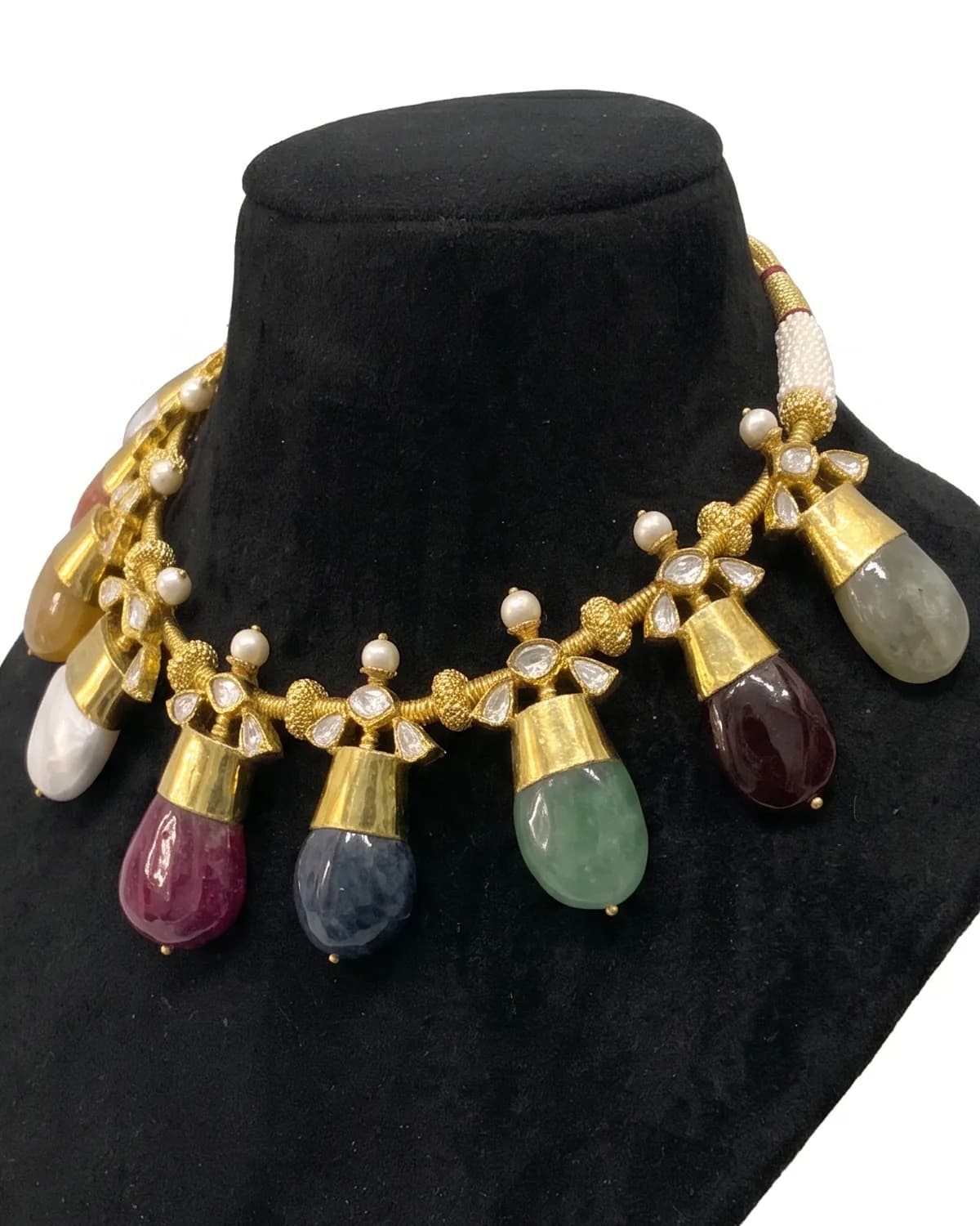 Big Navratan Loose Stone Set in 18K gold — Angle — how the drops hang