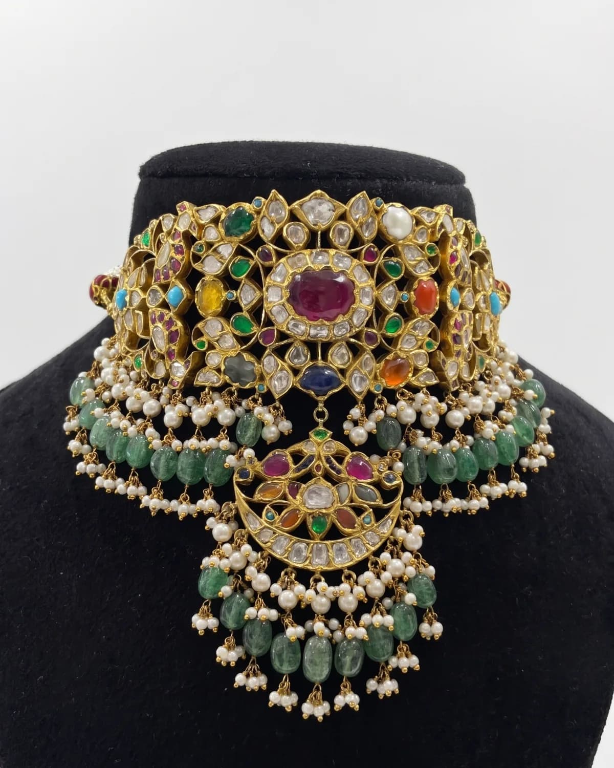 Bejai Navratan Choker Necklace — gold necklace